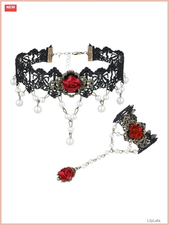 Jewelry - Lace Choker Necklace Bracelet Ring Set Gothic Victorian Charm Adjustable